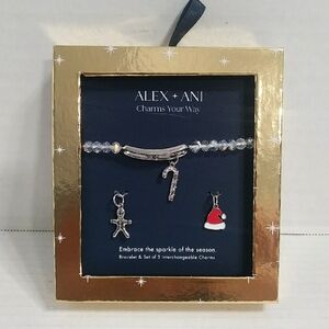 ALEX + ANI Festive Charm Bracelet With 3 Interchangeable Charms *NWT*